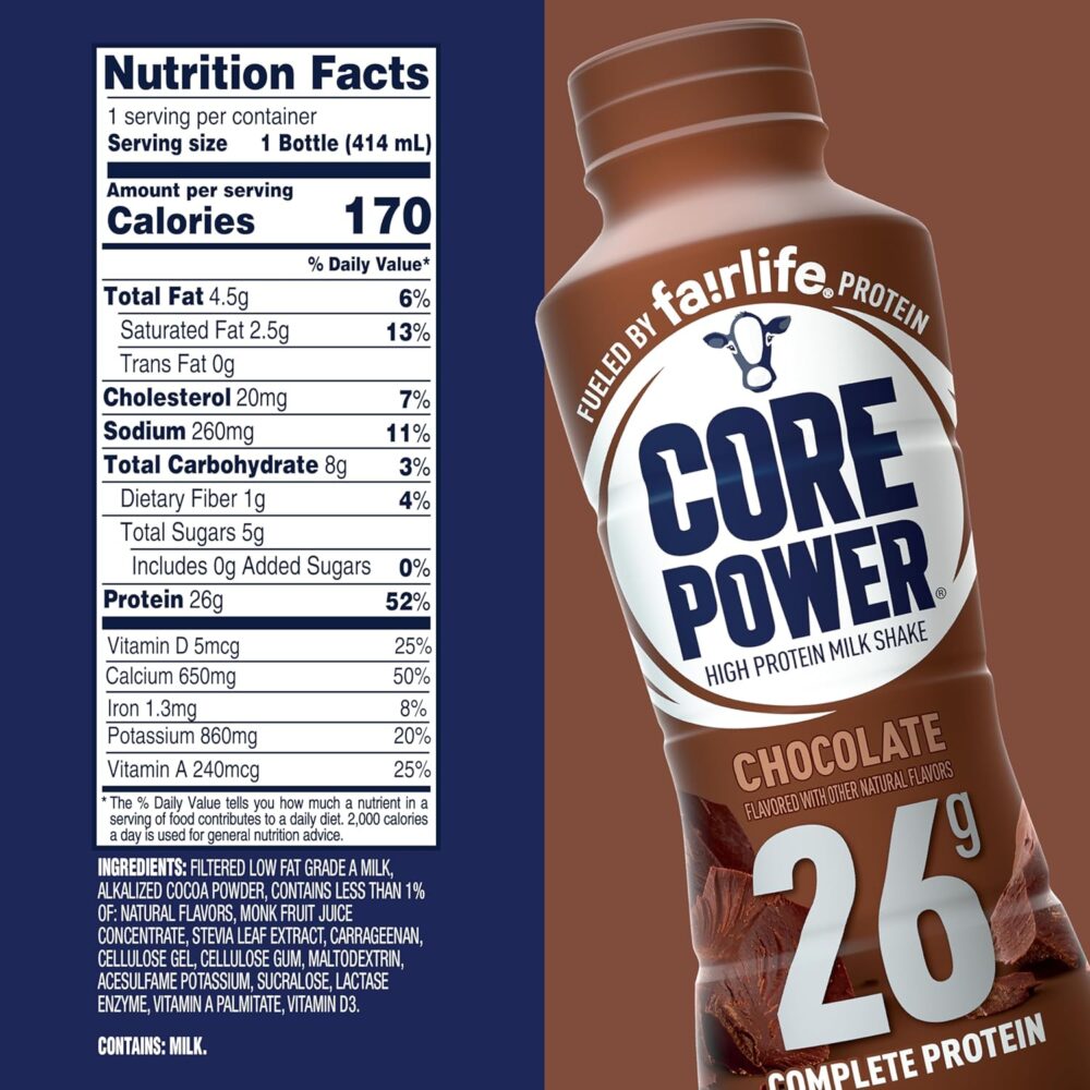 Core Power Protein Shake – Chocolate, 26 g Protein – 14 fl oz Bottle (Pack of 12) - Image 5